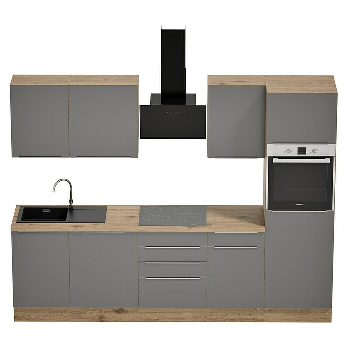 BAUHAUS Küchenzeile Sandra (Breite: 280 cm, Grau, Farbe Korpus: Artisan Eiche, Mit Elektrogeräten) | BAUHAUS
