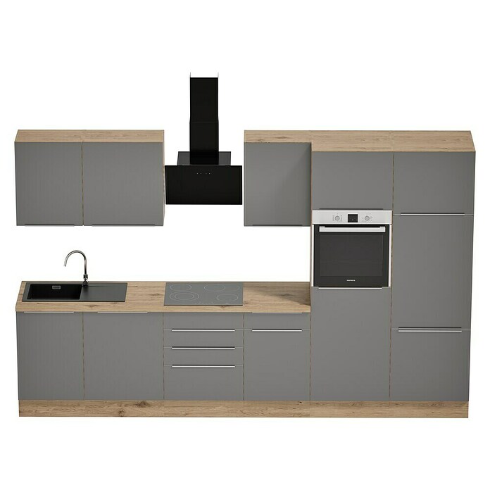 BAUHAUS Composición de cocina Marleen (Ancho: 340 cm, Gris, Color del cuerpo: Marrón, Con electrodomésticos) | BAUHAUS