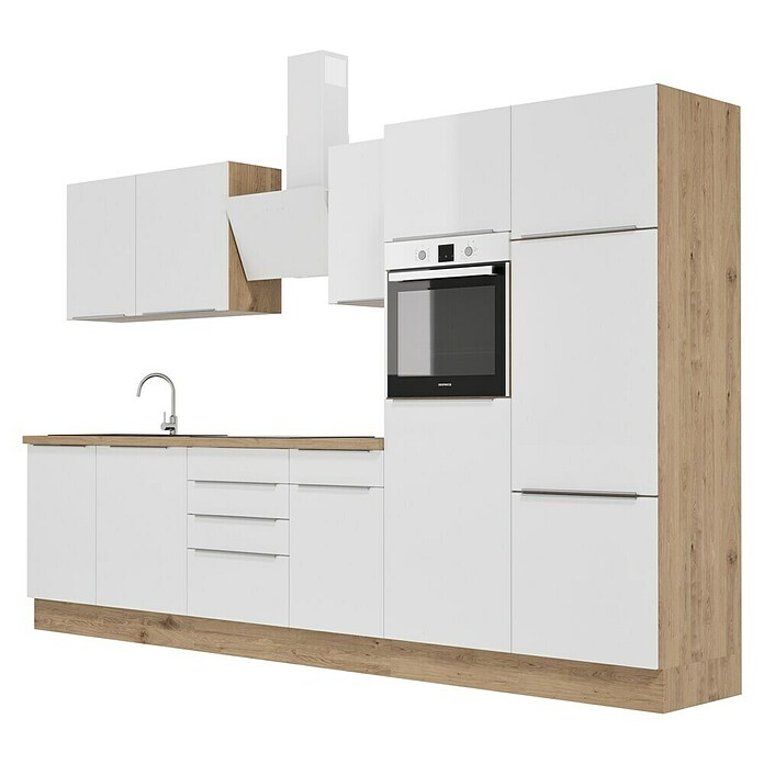BAUHAUS Küchenzeile Sandra (Breite: 340 cm, Weiß, Farbe Korpus: Artisan Eiche, Mit Elektrogeräten) | BAUHAUS
