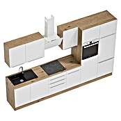 BAUHAUS Composición de cocina Marleen (Ancho: 340 cm, Blanco, Color del cuerpo: Marrón, Con electrodomésticos) | BAUHAUS