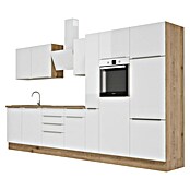 BAUHAUS Composición de cocina Marleen (Ancho: 370 cm, Blanco, Color del cuerpo: Marrón, Con electrodomésticos) | BAUHAUS