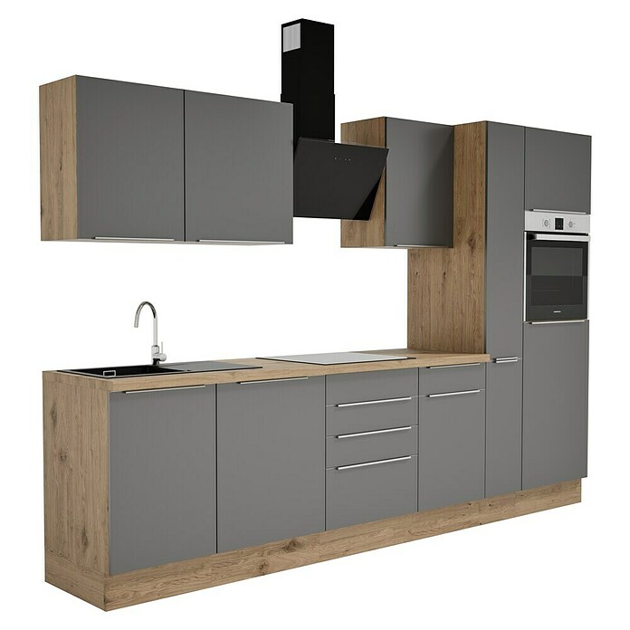 BAUHAUS Composición de cocina Marleen (Ancho: 310 cm, Gris, Color del cuerpo: Marrón, Con electrodomésticos) | BAUHAUS