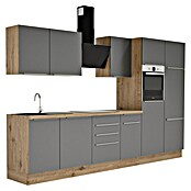 BAUHAUS Composición de cocina Marleen (Ancho: 340 cm, Gris, Color del cuerpo: Marrón, Con electrodomésticos) | BAUHAUS