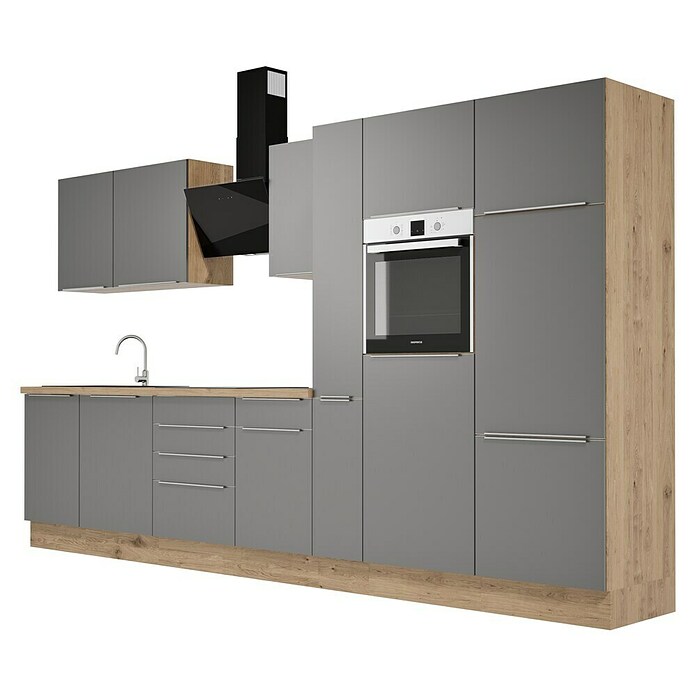 BAUHAUS Composición de cocina Marleen (Ancho: 370 cm, Gris, Color del cuerpo: Marrón, Con electrodomésticos) | BAUHAUS