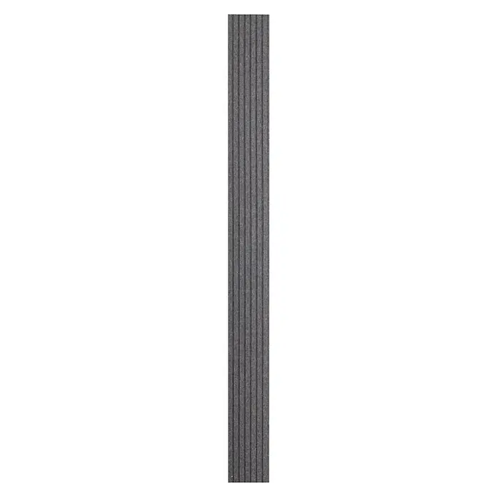 Lautloz living Akustikpaneel Coverz - Anthrazit, 20 x 240 cm, Textil - Nahaufnahme von strukturierten, vertikalen Lamellen in einem dunklen Grauton, die ein modernes und minimalistisches Design zeigen.