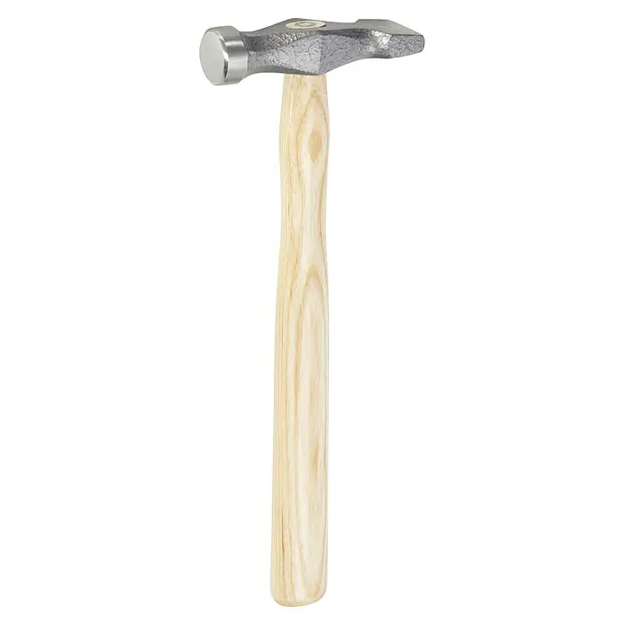 Picard Hammer Silberschmiede-Pinhammer 184 ES - Gewicht Kopf: 375 g, Material Stiel: Eschenholz, Breite: 115 mm - Ein Bild von einem Niet- oder Treibhammer mit einem hellen Holzstiel und einem silbernen Kopf. Der Hammer ist sauber und in gutem Zustand.