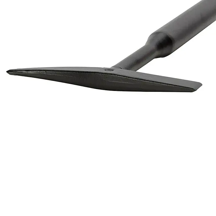 Picard Schweißhammer Nr. 313 - Stahl, Gewicht Kopf: 450 g - Nahaufnahme eines Spatens mit schwarzem Griff und flachem, trapezförmigem Blatt. Das Werkzeug ist scharf und präzise.