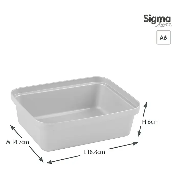 Sunware Sigma home Aufbewahrungsbox Pencil - L x B x H: 18,8 x 14,7 x 6 cm, Kunststoff, Weiß - Abgebildet ist eine graue Sigma Home A6 Aufbewahrungsbox mit den Maßen 18,8 x 14,7 x 6 cm.