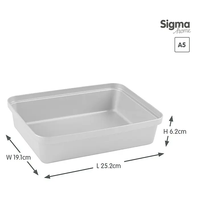Sunware Sigma home Aufbewahrungsbox Pencil - L x B x H: 25,2 x 19,1 x 6,2 cm, Kunststoff, Weiß - Bild eines Sigma Home A5 Aufbewahrungsbehälters mit den Maßen Breite 19,1 cm, Länge 25,2 cm und Höhe 6,2 cm.