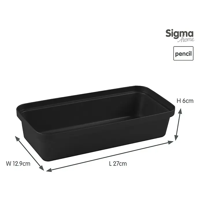 Sunware Sigma home Aufbewahrungsbox Pencil - L x B x H: 27 x 12,9 x 6 cm, Kunststoff, Schwarz - Schwarze Sigma Home Pencil Aufbewahrungsbox mit den Maßen L 27cm, B 12,9cm und H 6cm.