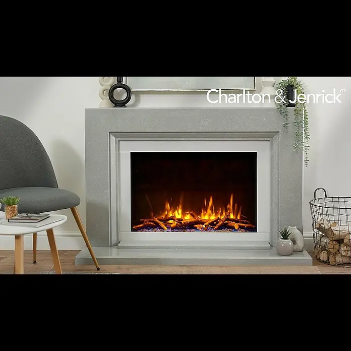 Charlton & Jenrick Chimenea eléctrica i790E Slim - Negro, 1.500 W, 18 x 81,6 x 64,2 cm - iRange i790e Slimline in Coalport Micro Marble Surround | Charlton and Jenrick