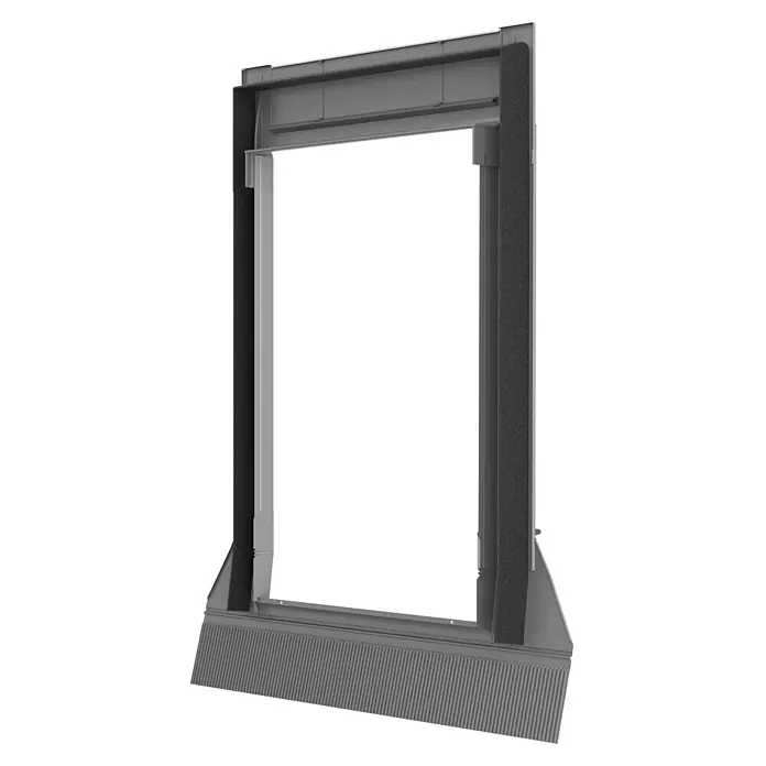 Solid Elements Eindeckrahmen Universal EDZ - 66 x 118 cm - Nahaufnahme eines Rolltors mit grauer Oberfläche und markanten vertikalen Linien. Optimal für Industrie, Handel und private Garagen.