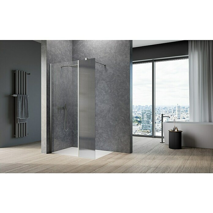 Camargue Meran Mix & Match Duschwand (B x H: 140 x 200 cm, Beschichtet, Silber, B: 970mm Klarglas + B: 400mm Wellenglas) | BAUHAUS