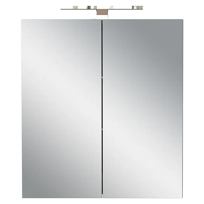 Germania Arcena LED-Spiegelschrank - B x H: 60 x 71 cm, Holz, Graphit - Das Bild zeigt einen Spiegelschrank mit zwei Türen und einer Beleuchtung. Ideal für Badezimmer zur Aufbewahrung und Reflexion.