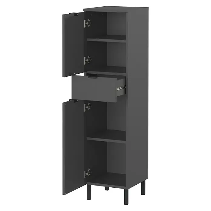 Germania Arcena Midischrank - B x T x H: 30 x 34 x 120 cm, Graphit - Grauer Schrank mit Regalen und Schublade, ideal für zusätzlichen Stauraum in jedem Raum, mit offenen Türen.