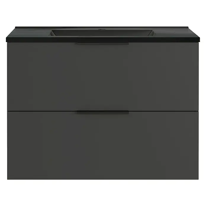 Germania Crandon Badmöbel-Set - Gesamtbreite Badmöbel: 81 cm, Graphit, Farbe Waschbecken: Schwarz - Elegantes, graues Badezimmer-Waschbecken mit zwei Schubladen und minimalistischem Design. Perfekt für moderne Badezimmer.