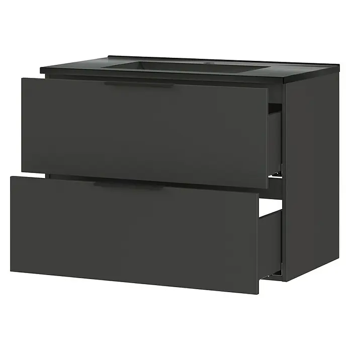 Germania Crandon Badmöbel-Set - Gesamtbreite Badmöbel: 81 cm, Graphit, Farbe Waschbecken: Schwarz - Moderner, offener Badezimmerschrank mit zwei Schubladen und einer dunklen Oberfläche. Optimal für stilvolle Badezimmer.