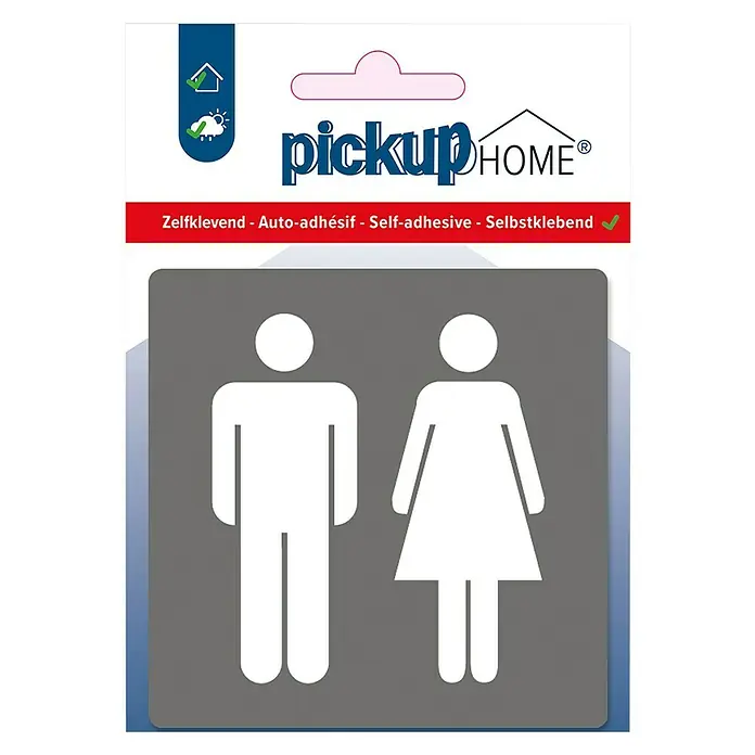 Pickup Etiqueta adhesiva - Lavabos, L x An: 9 x 9 cm, Gris - Embalaje de símbolos de aseo autoadhesivos Pickup HOME para hombres y mujeres. Una solución práctica para señalizar áreas de WC.
