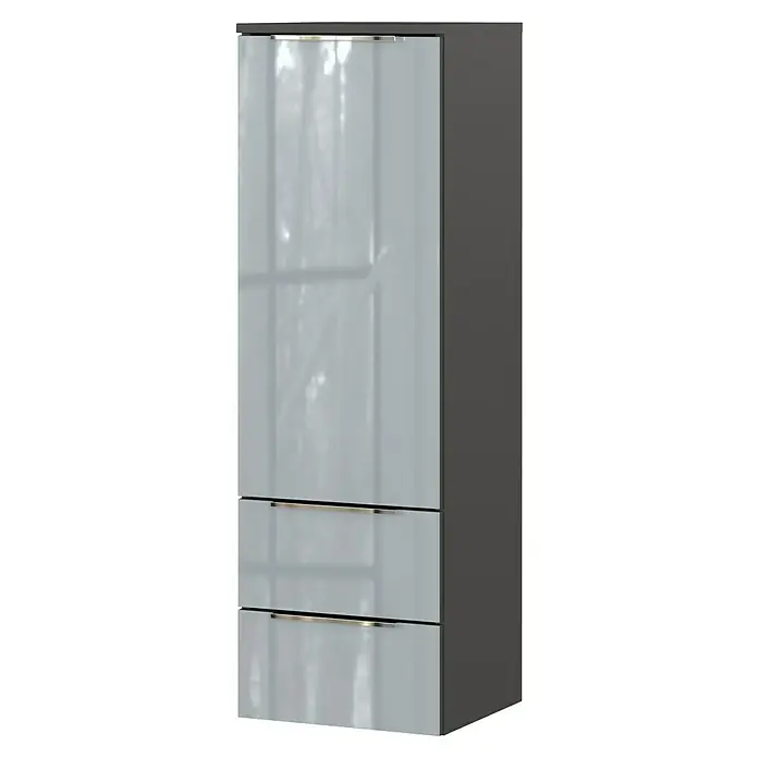 Germania Vasio Midischrank - B x T x H: 36 x 34 x 111 cm, Graphit/Silbergrau - Ein eleganter, weißer Kleiderschrank mit zwei Schubladen und schlichten, horizontalen Griffen, ideal für moderne Schlafzimmer.