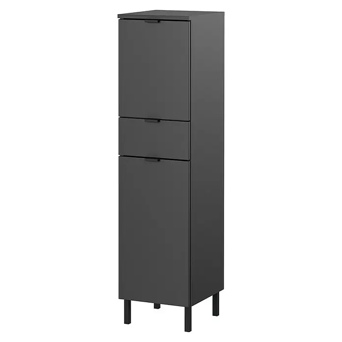 Germania Arcena Midischrank - B x T x H: 30 x 34 x 120 cm, Graphit - Ein grauer Schuhschrank mit drei Fächern und schlichtem Design, ideal für die Aufbewahrung von Schuhen und die Organisation des Eingangsbereichs.