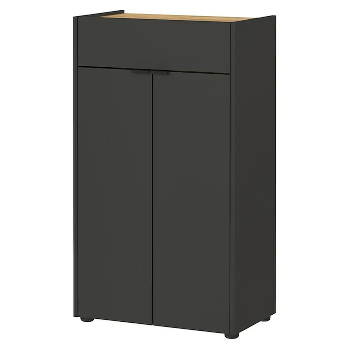 Germania Forano Kommode - L x B x H: 34 x 60 x 98 cm, Graphit/Eiche - Ein stilvoller, anthrazitfarbener Schuhschrank mit einer Schublade und zwei Türen, ideal für die Aufbewahrung von Schuhen und Accessoires.