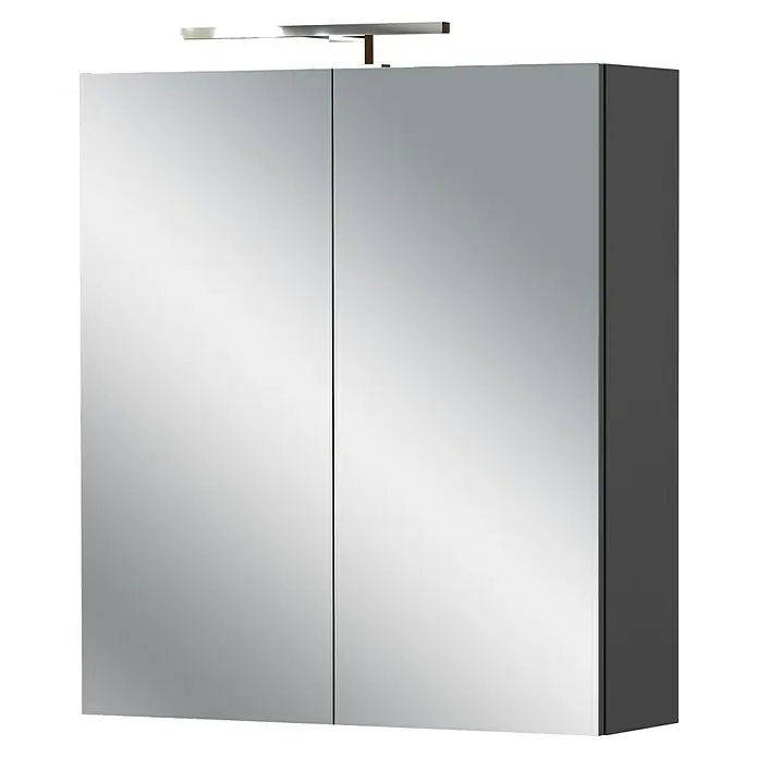Germania Arcena LED-Spiegelschrank - B x H: 60 x 71 cm, Holz, Graphit - Spiegelschrank mit zwei Türen und integrierter Beleuchtung für das Badezimmer. Praktisch und stilvoll.