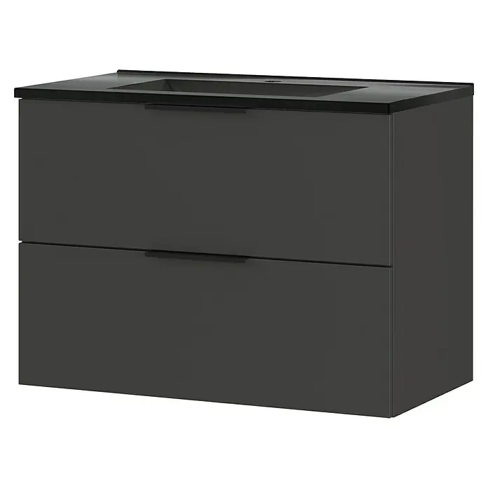 Germania Crandon Badmöbel-Set - Gesamtbreite Badmöbel: 81 cm, Graphit, Farbe Waschbecken: Schwarz - Grauer Waschtischunterschrank mit zwei Schubladen und rechteckigem Waschbecken für ein modernes Badezimmerdesign.