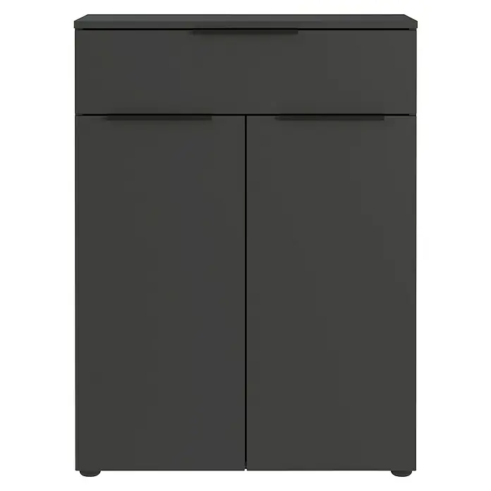 Germania Crandon Kommode - L x B x H: 34 x 71 x 95 cm, Graphit - Schwarzes Sideboard mit zwei Türen und einer Schublade für zusätzlichen Stauraum, ideal für moderne Wohnräume.