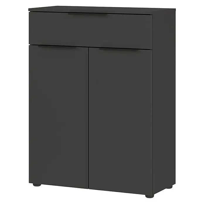Germania Crandon Kommode - L x B x H: 34 x 71 x 95 cm, Graphit - Ein stilvoller grauer Schuhschrank mit Schublade und zwei Türen. Perfekt für die Aufbewahrung und Organisation Ihrer Schuhe im Eingangsbereich.