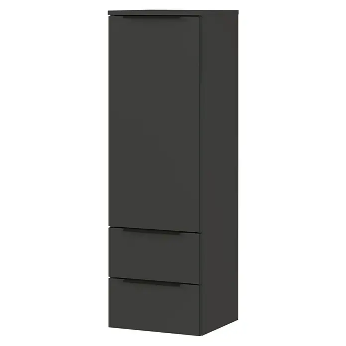 Germania Crandon Midischrank - B x T x H: 36 x 34 x 111 cm, Graphit - Abbildung eines grauen Kleiderschranks mit zwei Schubladen und einer Tür. Das Möbelstück hat ein schlichtes, modernes Design.