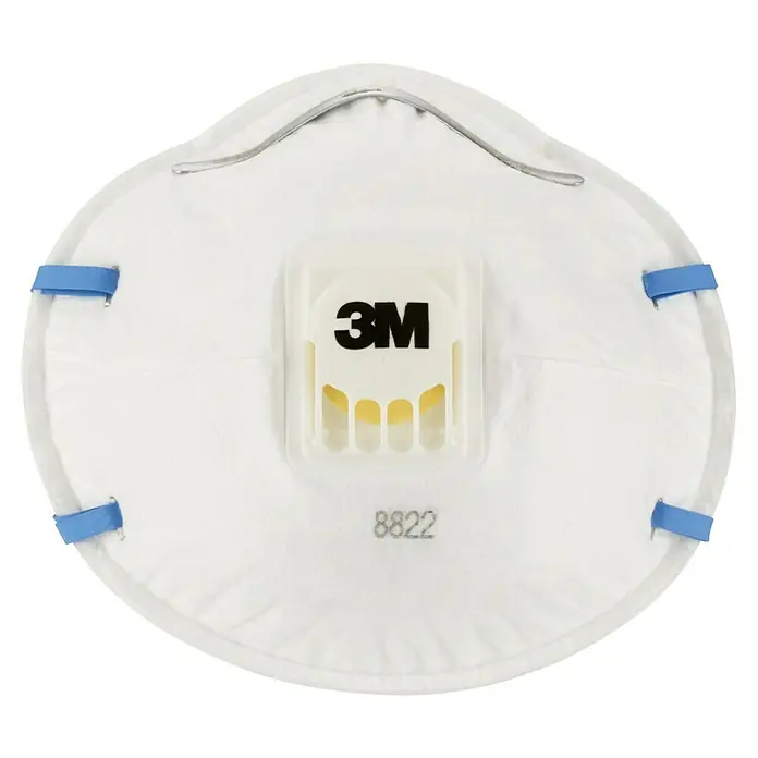 3M Mascarilla de protección respiratoria 8822C3 - Clase de filtro: FFP2 NR D, 3 ud. - Primer plano de un respirador 3M 8822 con válvula, que ofrece mayor comodidad y protección contra partículas.