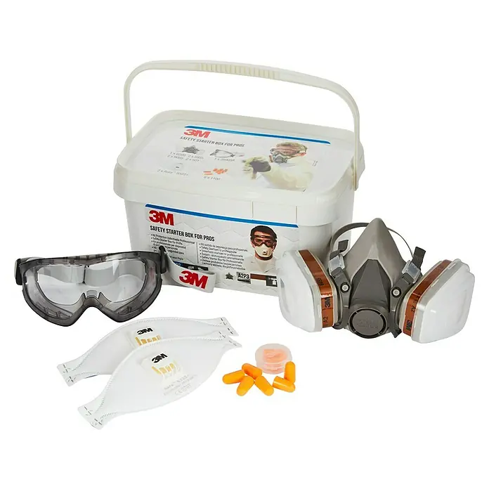 3M Set de pintor - Específico para: pintores - Caja de inicio de seguridad 3M para profesionales con gafas, media máscara, mascarillas antipolvo y tapones para los oídos.