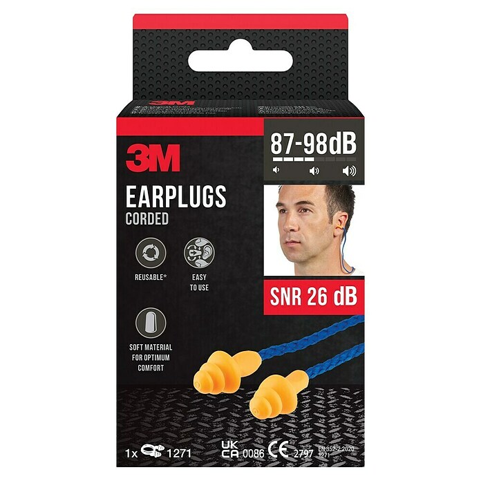 3M Tapones para los oídos con cordón (Apto para: Protección auditiva, Azul/Naranja)