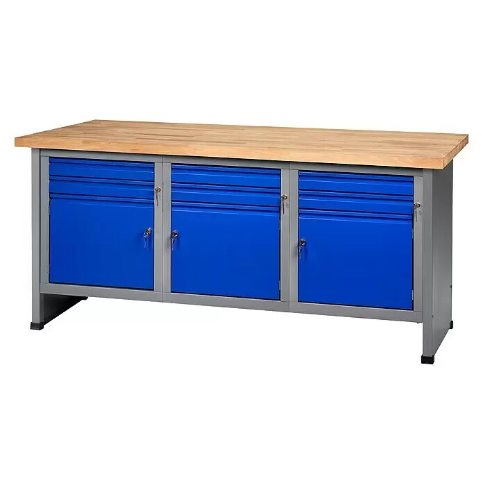 Küpper Profi Modul System Werkbank - Ultramarinblau, Hammerschlag-Silber, Anzahl Schubladen: 6 Stk. - Vorderansicht