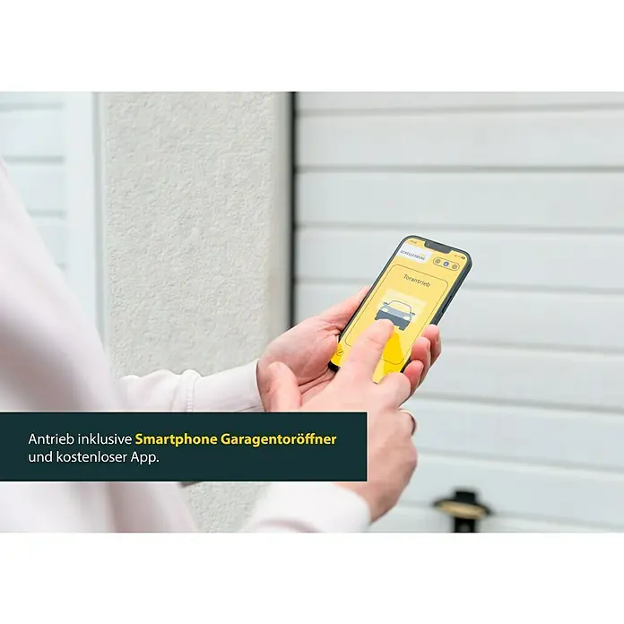 Schellenberg Garagentorantrieb Powerlift 1000N - Torfläche: 16 m², Zugkraft: 1.000 N - Smartphone mit der Schellenberg Garagentoröffner-App, für bequemes Öffnen des Garagentors per Fingertipp.