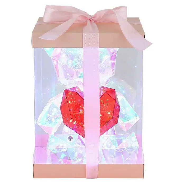 Globo LED-Dekoleuchte Brondar Kristall - L x B x H: 140 x 130 x 170 mm - Geschenkbox mit LED-Teddybär, der ein rotes Herz hält, umhüllt von einem zarten rosa Band mit Schleife für einen Hauch von Süße.