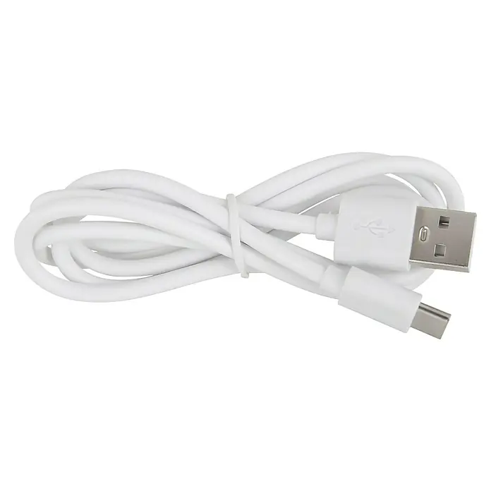 Globo LED-Dekoleuchte Brondar Kristall - L x B x H: 140 x 130 x 170 mm - Ein weißes USB-Kabel, zusammengerollt und mit einem USB-A- und einem USB-C-Anschluss, ideal für das Aufladen und die Datenübertragung.