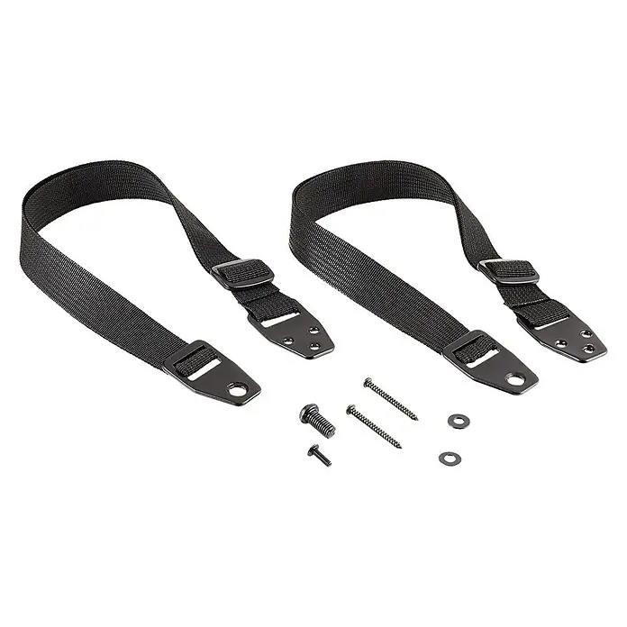 Abus TV-Kippsicherung Isa - 2 Stk. - Schwarze Gurte mit Befestigungsmaterial, ideal für die sichere Montage verschiedener Gegenstände.