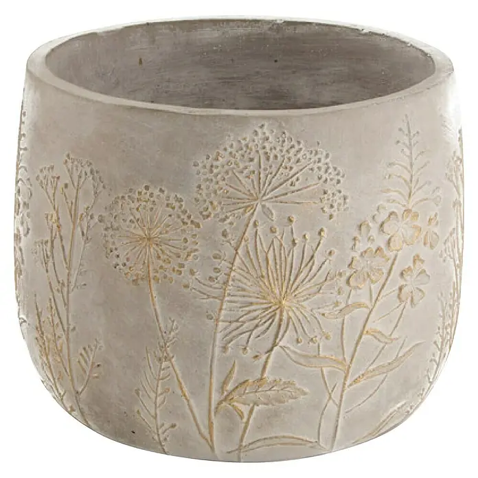 Maceta para planta Colibrí - Dimensiones externas (Ø x Al): 14,5 x 18,5 cm, Hormigón, Gris - Maceta decorativa con diseño floral. La maceta está hecha de material robusto, ideal para plantas de interior y exterior, añadiendo un toque de encanto.