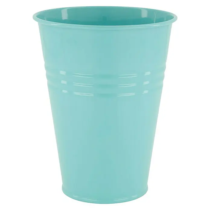 Cubo metálico - Ø x Al: 13 x 17 cm, Azul - Primer plano de una maceta celeste con textura acanalada y un diseño cilíndrico simple, adecuada para uso interior o exterior.