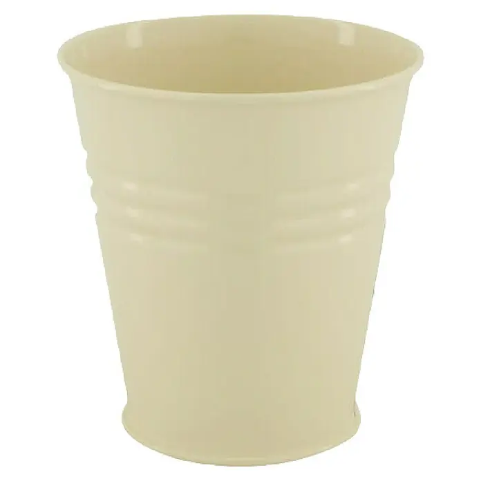 Cubo metálico - Ø x Al: 12 x 12 cm, Marfil - Una maceta beige con superficie acanalada, perfecta para uso en interiores para exhibir plantas con estilo.