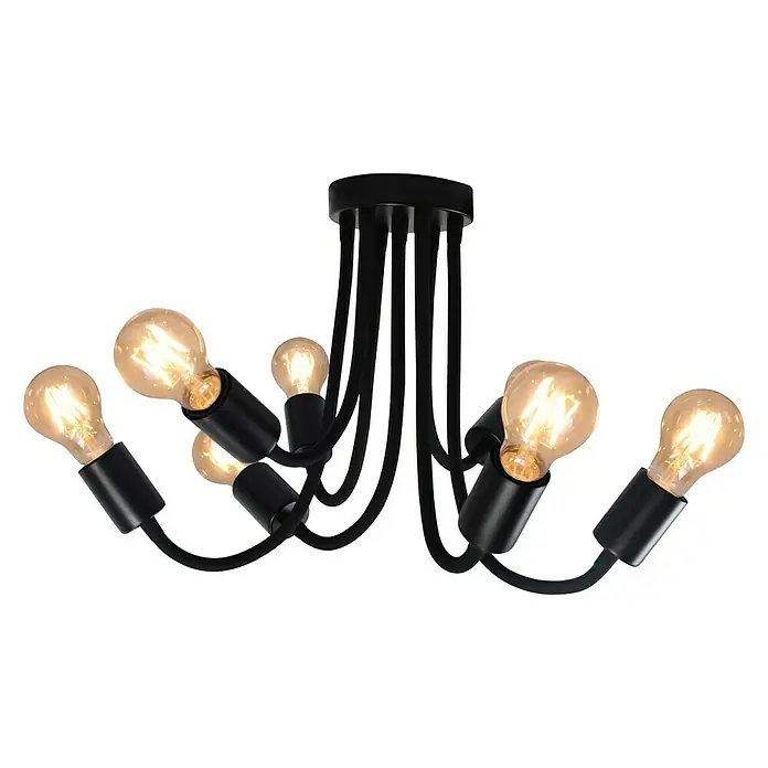 Tween Light Plafón Dimaro - 28 W, L x An x Al: 58 x 58 x 33 cm, Negro, E27 - Lámpara de techo negra con múltiples brazos y bombillas Edison, que emiten una luz cálida. Un atractivo moderno para cualquier habitación.