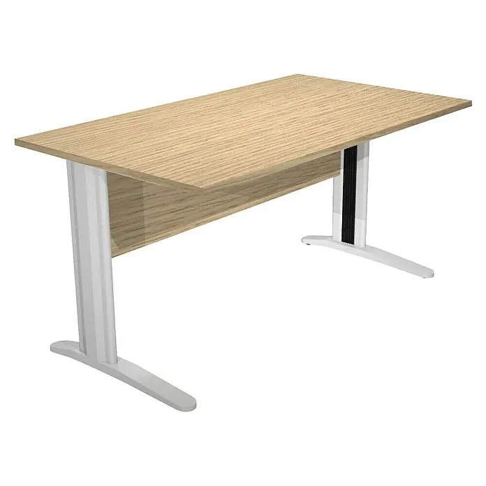 ArtExport Presto Mesa de escritorio - L x An x Al: 80 x 140 x 74 cm, Roble, Pata de metal gris - Este escritorio cuenta con una tapa de madera clara y un marco blanco. Ofrece un espacio de trabajo moderno y funcional, ideal para cualquier oficina.