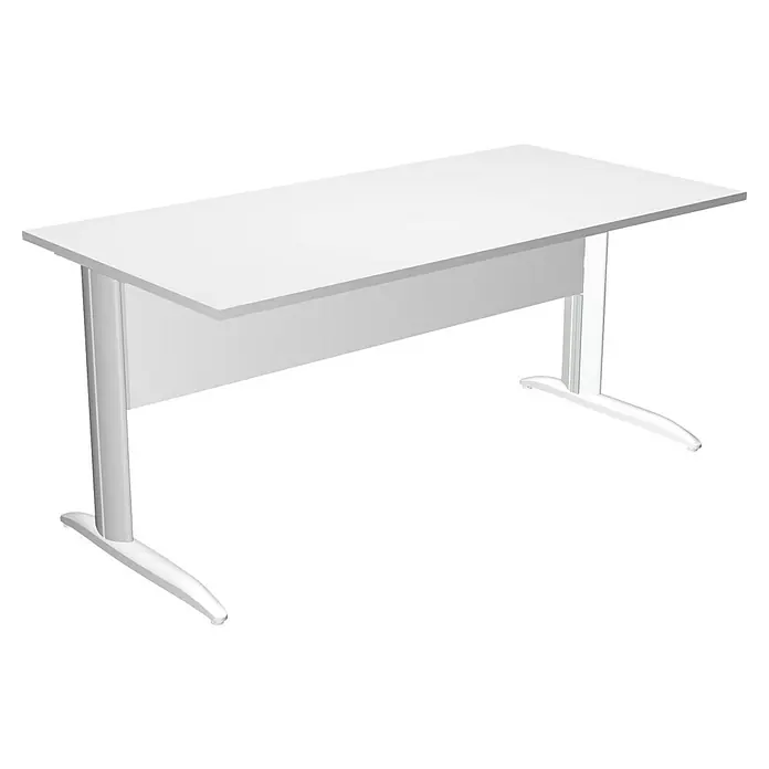 ArtExport Presto Mesa de escritorio - L x An x Al: 80 x 160 x 74 cm, Blanco, Pata de metal gris - Presentación de un escritorio blanco moderno, ideal para la oficina o la oficina en casa. El diseño es simple y funcional.