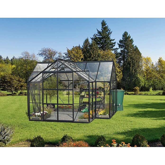 Vitavia Gewächshaus (3,83 x 3,83 x 2,6 m, Glasstärke: 3 mm, Anthrazit/Schwarz)