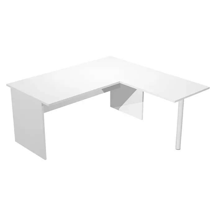 ArtExport Presto Mesa de escritorio en L - L x An x Al: 80 x 160 x 74 cm, Blanco, Pata tipo panel - Esta imagen muestra un escritorio esquinero blanco, con estanterías en el lateral, perfecto para una oficina o espacio de trabajo.