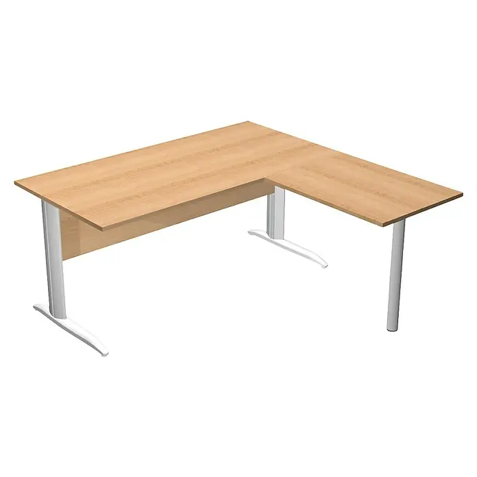 ArtExport Presto Mesa de escritorio en L - L x An x Al: 80 x 160 x 74 cm, Haya, Pata de metal gris - Escritorio en forma de L con tablero de madera clara y estructura blanca para oficina o estudio.