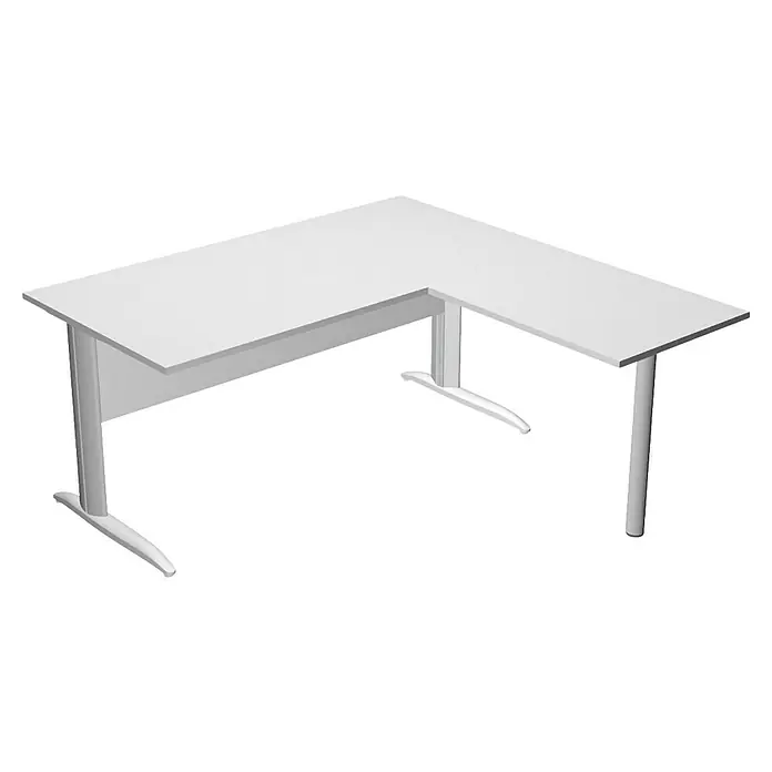 ArtExport Presto Mesa de escritorio en L - L x An x Al: 80 x 160 x 74 cm, Blanco, Pata de metal gris - Un escritorio esquinero blanco y moderno con estructura metálica, ideal para la oficina o la oficina en casa. Diseño elegante.