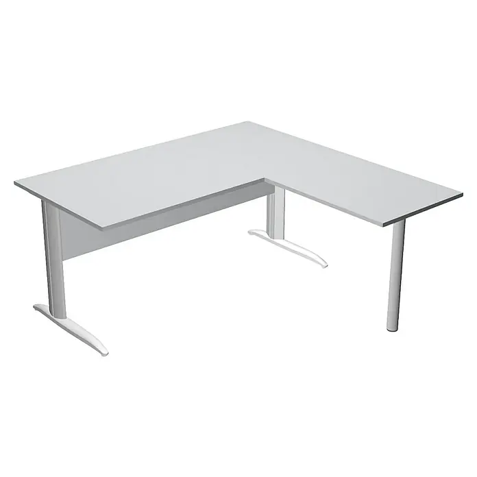 ArtExport Presto Mesa de escritorio en L - L x An x Al: 80 x 160 x 74 cm, Gris, Pata de metal gris - Elegante escritorio esquinero blanco. El escritorio ofrece un amplio espacio de trabajo y tiene patas robustas. Ideal para oficina o teletrabajo.