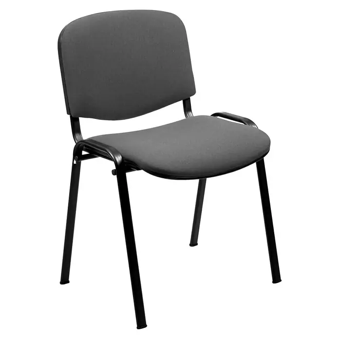 Unisit Silla Dado - Gris, Textil, 4 ud. - Toma de una silla de oficina gris con estructura metálica negra y tapicería de tela, sobre un fondo negro.
